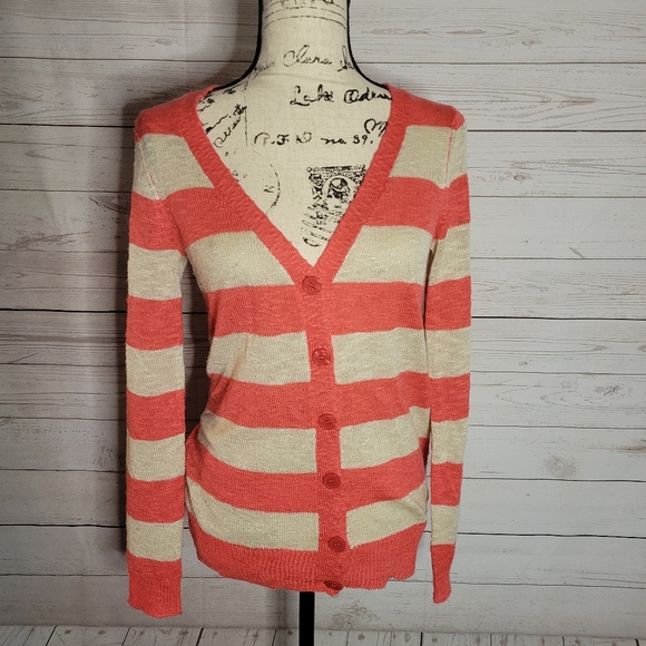 It's Our Time Sweaters - Its our time pink cream striped cardigan extra small loose fit sweater buttons
